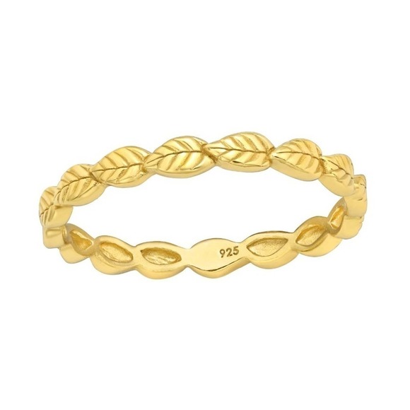 14k Gold over 925 Sterling Silver Ring Leaf Design - Picture 1 of 6